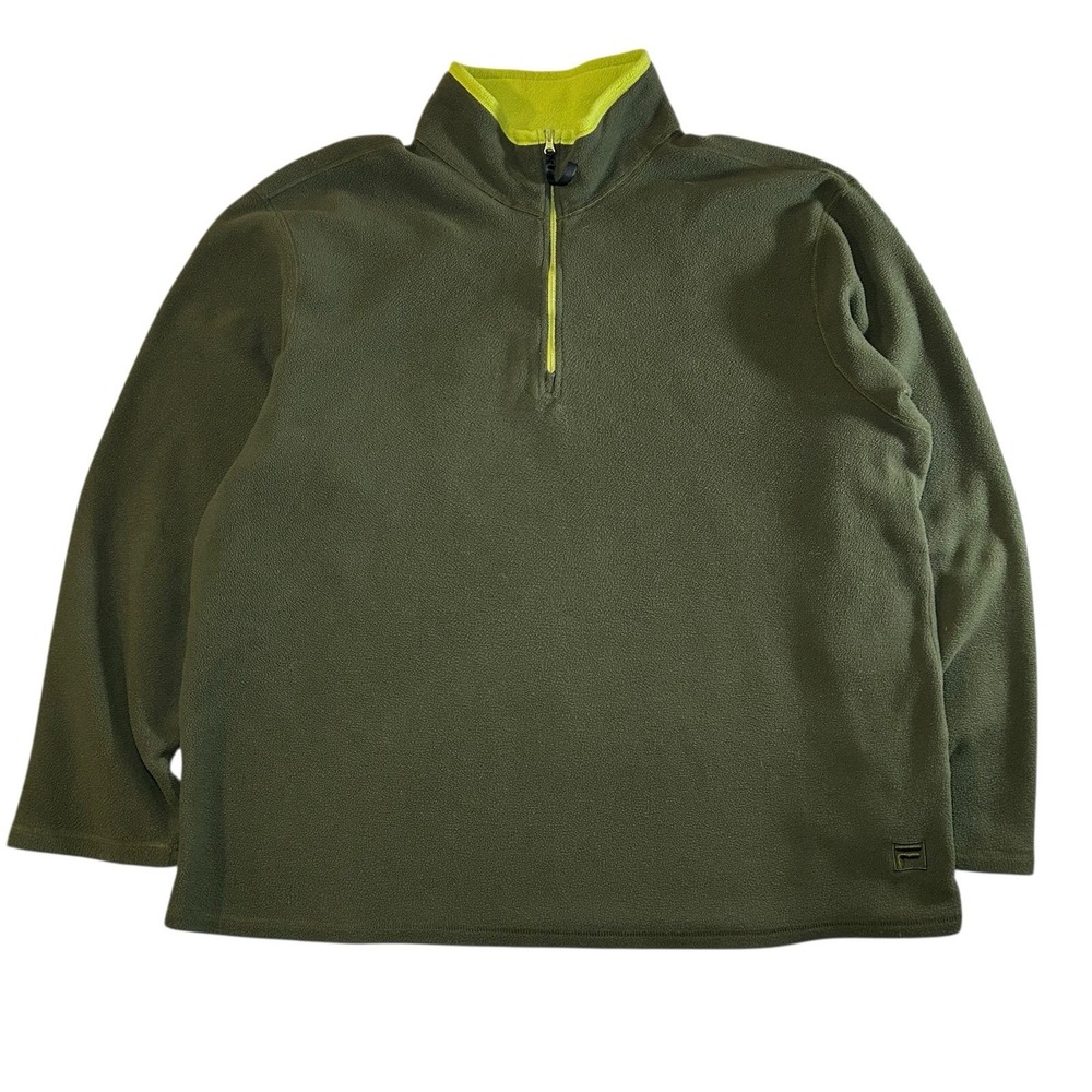 FILA Polartec Fleece Army / Neon Green‎ Men's 2XL Quarter Zip